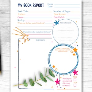 Printable Book Report, Classroom Printables, Resources for Teachers, Creative Writing, Book Review, Instant Download, Student Worksheets