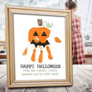 DIY Handprint Art, Halloween Decor, Pumpkin Print, Halloween Party Activity, Fall Craft for Kids, Printable Autumn Card, Instant Download