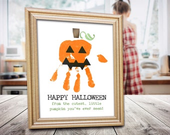 DIY Handprint Art, Halloween Decor, Pumpkin Print, Halloween Party Activity, Fall Craft for Kids, Printable Autumn Card, Instant Download