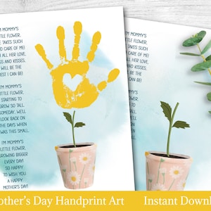 Mother's Day Handprint Gift for Mom from daughter, Printable Card for Mommy from son, DIY Craft for Kids, Instant Download