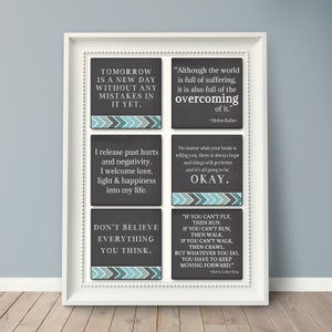 Printable Vision Board Cards with Motivational Quotes for teens, Mental Health Gift for him, Therapist Office Decor, Inspirational Cards set