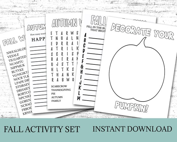 Printable Fall Activities for Kids, Autumn Colouring Activity (Digital Downloads)