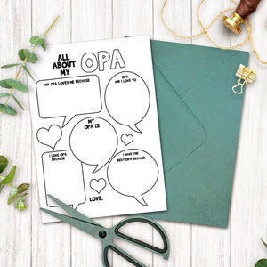OPA card, Printable Father&#39;s Day Card for Opa, Personalized Birthday Gift for Opa from Grandchild, Instant Download, All About Opa Interview