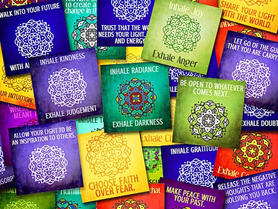 Inhale Exhale Meditation Cards, Oracle Cards Instant Download, Mindfulness Gift Women, Positive Affirmation Printables, Mandala Art Prints