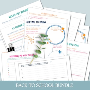 Classroom Printables for Teacher, Back to School Bundle, 1st Week of School Activity, Getting to know you Student Worksheets, Parent Survey