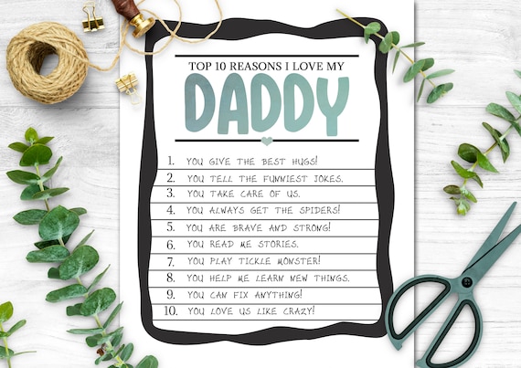 Daddy Top 10 List Ten Reasons I Love You Fathers Day Gift From