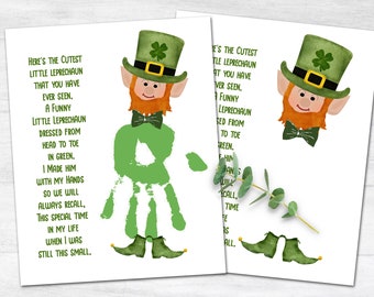 St. Patrick's Day Handprint Art for Kids, DIY Leprechaun Craft for Students, DIY March Activity for toddlers, Instant Download A4 8x10