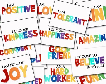 Kinder-Positive Affirmationskarten, Herunterladbare Freundlichkeitskarten, Druckbare Lunch Box Liebesnotizen, Ich bin Kind Taschenkarte, Angst Relief Kinder