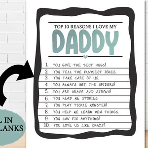 Daddy Top 10 List, Ten Reasons I Love You, Fathers Day Gift From ...