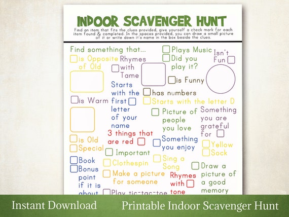 Scavenger Hunt Printable Kindergarten Worksheet Fun Kids Etsy