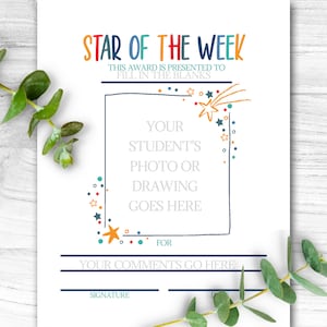 Star of the Week Printable, Star Student Award, Student Achievement Certificate, Teacher Resources, Homeschooling Ideas, Instant Download,