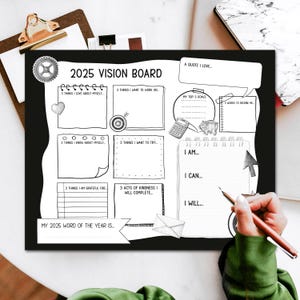Printable 2025 Vision Board Template for Students, Goal Setting Chart, Inspiration Board, Growth Mindset, Social Emotional Learning