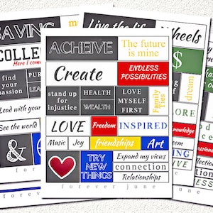 Kit Vision Board per adolescenti, Dream Board Words, Set Vision Board 2022, Definizione degli obiettivi stampabile, Biglietti motivazionali, Download istantaneo digitale