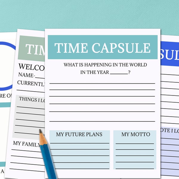 2023 Time Capsule Kit, leuke afdrukbare gezinsactiviteit, Kids Time Capsule-werkbladen, schrijfaanwijzingen, thuisschoolactiviteiten, direct downloaden