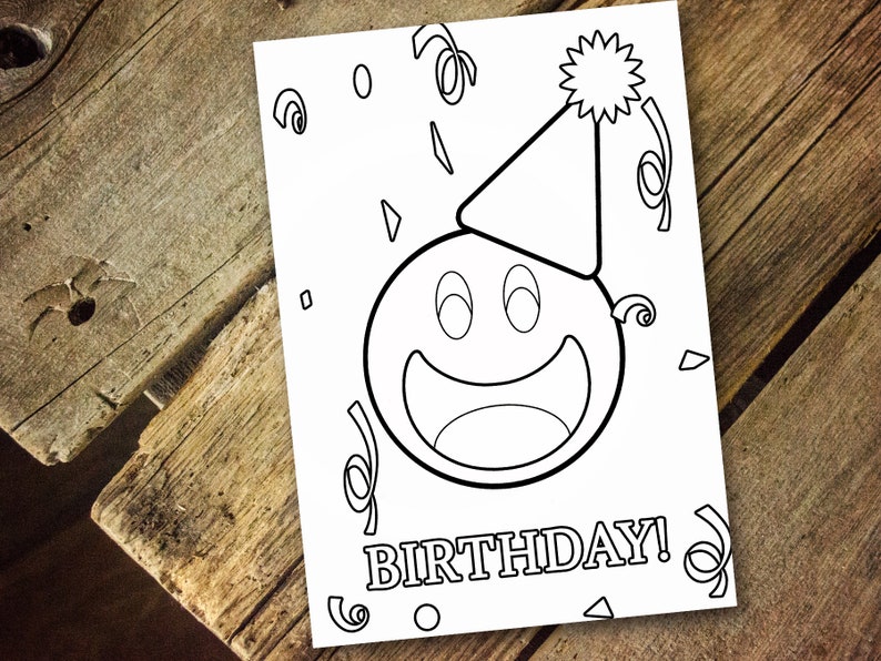 Emoji Birthday Card Kids Printable Coloring Card Emoji Etsy