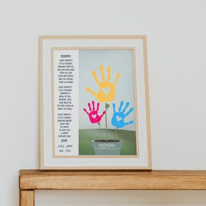 Mothers Day Handprint Art as a personalized Gift for Mommy, DIY Kids Craft, Printable Mother's Day Card from 3 Children, Instant Download