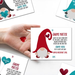 Gnome Cartes de Saint-Valentin pour les élèves de Teacher, Teacher’s Printable DIY School Valentine, Téléchargement instantané