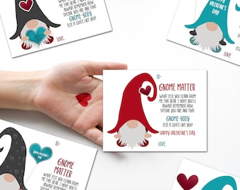 Gnome Valentine's Day Cards for Students: Printable Notecards from Teacher (Instant Download)
