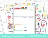 Kids Printable Vision Board Kit, Homeschool Worksheets for Kids, Goal Board, Home Learning Activity, Instant Download, Planner Pages