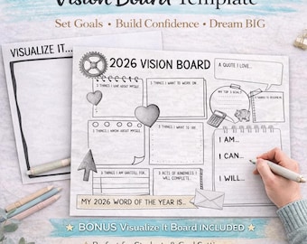 Vision Board Template | Printable Goal Setting Worksheet | 2026 Party Activity | Student New Year Reflection