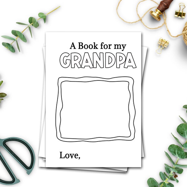 Grandpa   Birthday Gifts from Grandson, Printable Fathers Day Card Grandfather from Granddaughter, Instant Download Craft Kit, Coloring Book