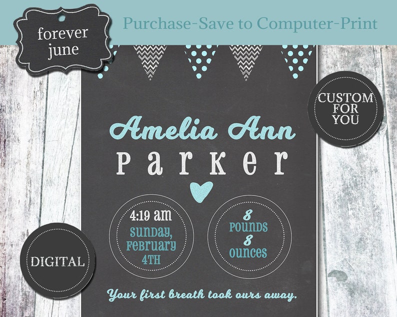 New Baby Birth Announcement With Your First Breath Quote Etsy