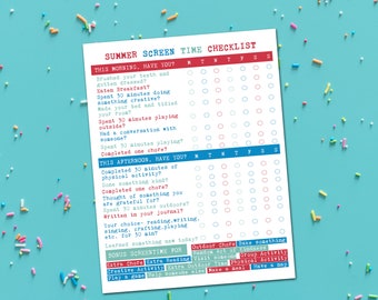 Printable Summer Screen Time Checklist for kids, Summer Screentime Rules, Electronic Use Tracker, Summer Printables, Instant Download