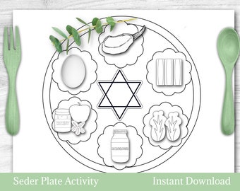 Assiette du Seder de Pessah à colorier : modèle d'artisanat juif de Pessah à faire soi-même (téléchargement instantané)