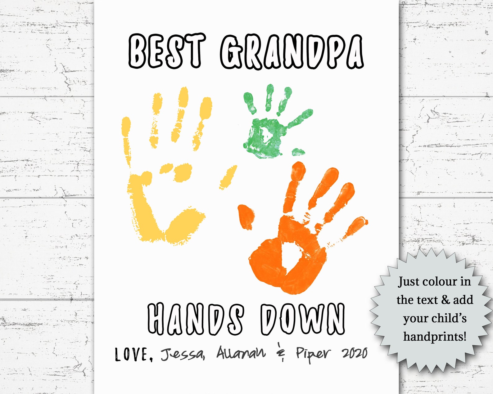 Printable Handprint Craft Best Grandpa Hands Down Birthday Etsy Canada