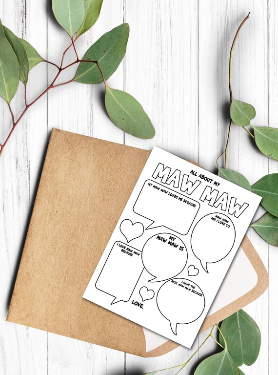 Maw Maw Cards Printable Greeting Card Mothers Day Gifts for | Etsy