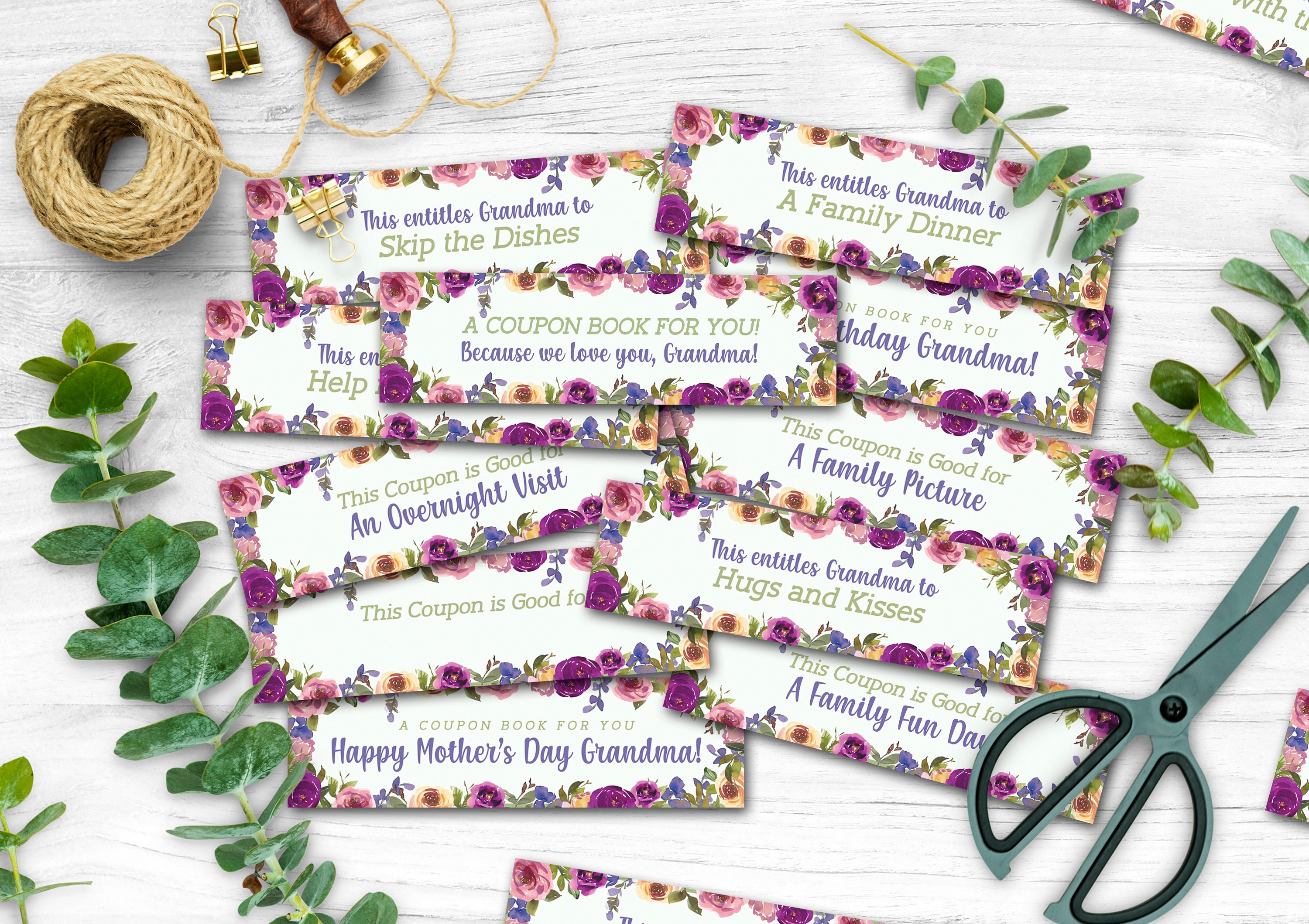 Libro de cupones imprimible para abuelas, regalo de cumpleaños de nietos, cupones digitales de amor, descarga instantánea, regalo para el Día de la Madre para abuelas.