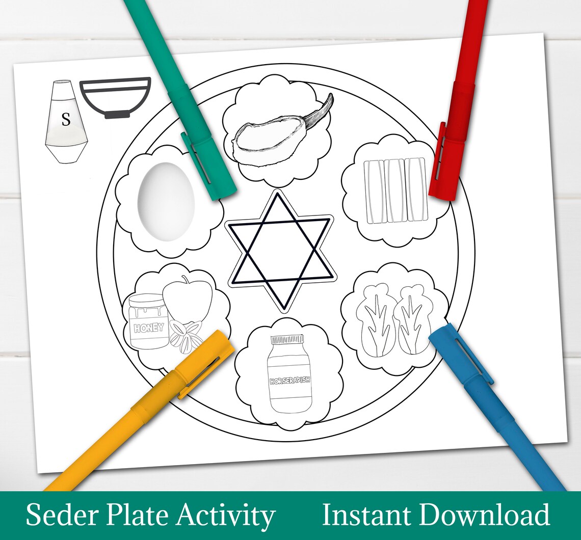 Seder Plate Activity for Kids Passover Colouring Pages DIY Etsy