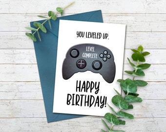 Video Game Birthday Card for Teenage Son, Printable Birthday Cards for nephew, Leveled Up Birthday Cards, Gamer Card, Instant Download