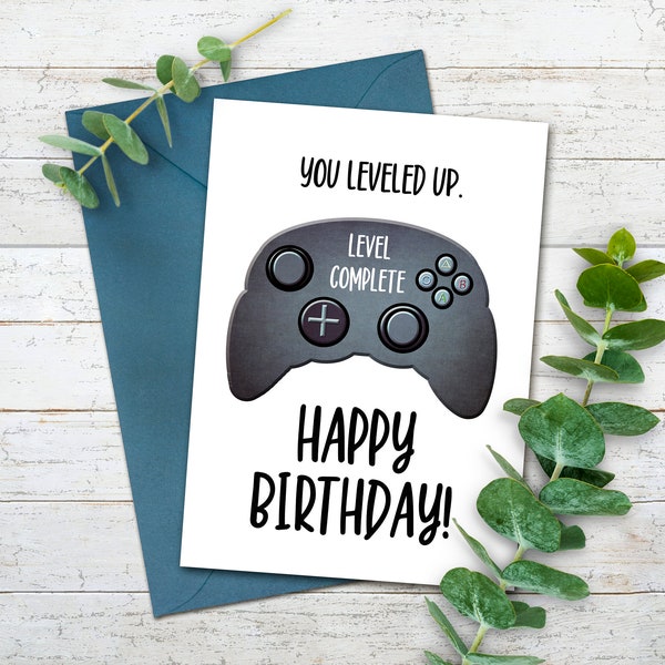 Video Game Birthday Card for Teenage Son, Printable Birthday Cards for nephew, Leveled Up Birthday Cards, Gamer Card, Instant Download