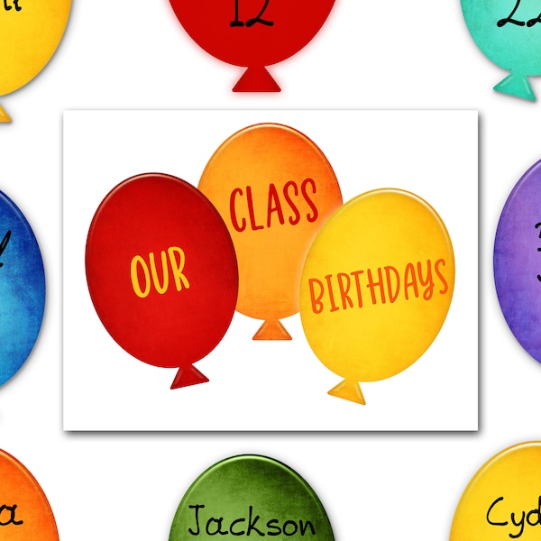 Klasse Geburtstag Display, druckbare Klassenzimmer Dekor, Geburtstagstafel, Lehrer Ressourcen, sofortiger Download, zurück zu Schule Wandkunst