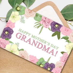 Carte de fête des mères imprimable pour grand-mère de petits-enfants, cartes de petite-fille de petit-fils, cartes de téléchargement instantané, cartes de correspondance florales