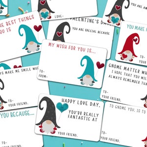 DIY Valentine Kindness Notes for Students, Valentine's Day Printables, School Classmate Valentines, Gnome Compliment Cards, Instant Download