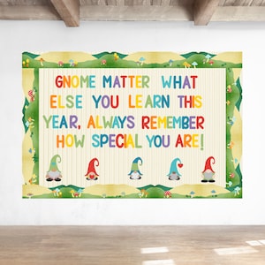 Classroom Bulletin Board Set, Gnome Templates,  Back to School Decor, Printable 4 inch Border, Growth Mindset Wall Art, Instant Download