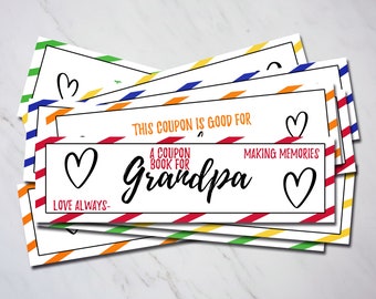 Cupones imprimibles para abuelos, regalos para abuelos de nietos, regalo de cumpleaños para abuelos de nietas, cupones de descarga digital