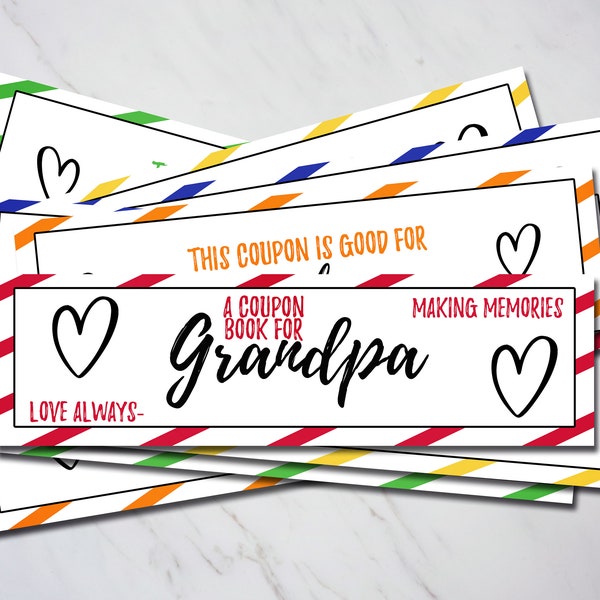 Printable Grandpa Coupons, Grandpa Gifts from Grandchildren, Grandfather Birthday Present from Granddaughter, Digital Download Coupons,