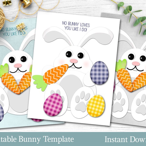 Printable Bunny Template, Easter Craft Kit for Kids, DIY Spring Activity for Students, Instant Download Easter Card, Gift from Children