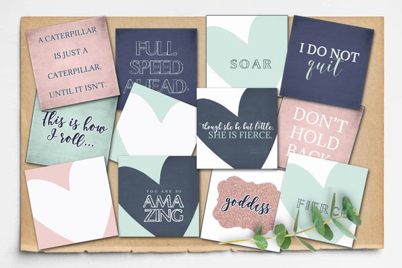 Vision Board Printables for Women, Positive Quote Cards for Teenage Girl,  Gratitude Journal Accessories for Her, Inspirational Cubicle Decor 