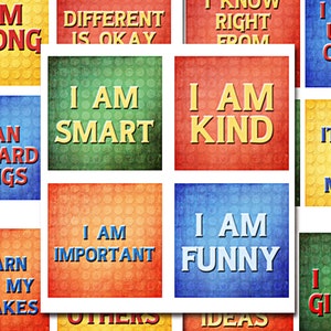 Cartões de afirmação positiva para crianças, download instantâneo, notas de amor para lancheira para meninos, cartões de bolso EU SOU, cartões de bondade infantil,
