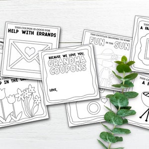 Libro de cupones imprimible para la abuela, regalo del día de la madre de los nietos, tarjeta de cumpleaños personalizada para la abuela, artesanía para colorear para niños