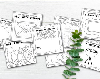 Libro de cupones imprimible para la abuela, regalo del día de la madre de los nietos, tarjeta de cumpleaños personalizada para la abuela, artesanía para colorear para niños