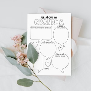 All About Oma Karte, Druckbare Muttertagskarte für Großmutter, personalisierte Geburtstagskarten für Oma, Instant Download DIY Kinder basteln