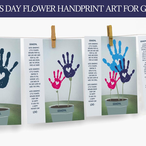 Mother's Day Gift for Grandma from Grandchild, Printable Card for Grandmother from Grandkids, DIY Kids Crafts, DIY Flower Handprint Art