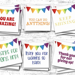Notas imprimibles para el maestro, Regreso a la escuela imprimible, Afirmaciones positivas para los estudiantes, Tarjetas de aliento de maestros a estudiantes