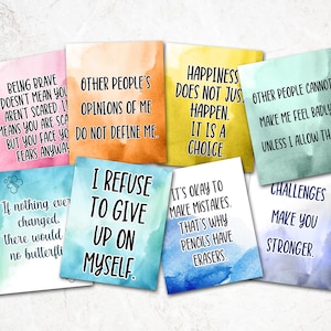 Carte con citazione stampabili per bambini, Carte di gentilezza per bambini, Note d'amore motivazionali per il pranzo al sacco, Carte di affermazione dell'acquerello, Download istantaneo