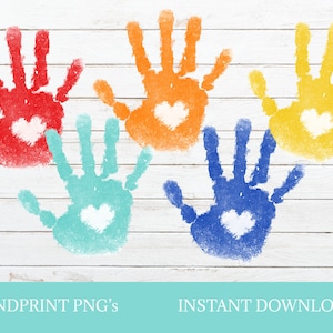 Handafdruk clipart, sublimatie PNG-bestand met hoge resolutie, direct downloaden, geverfde handen, DIY Craft Design, digitale afbeelding,